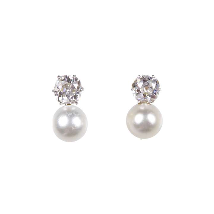 Pair of antique pearl and diamond earrings